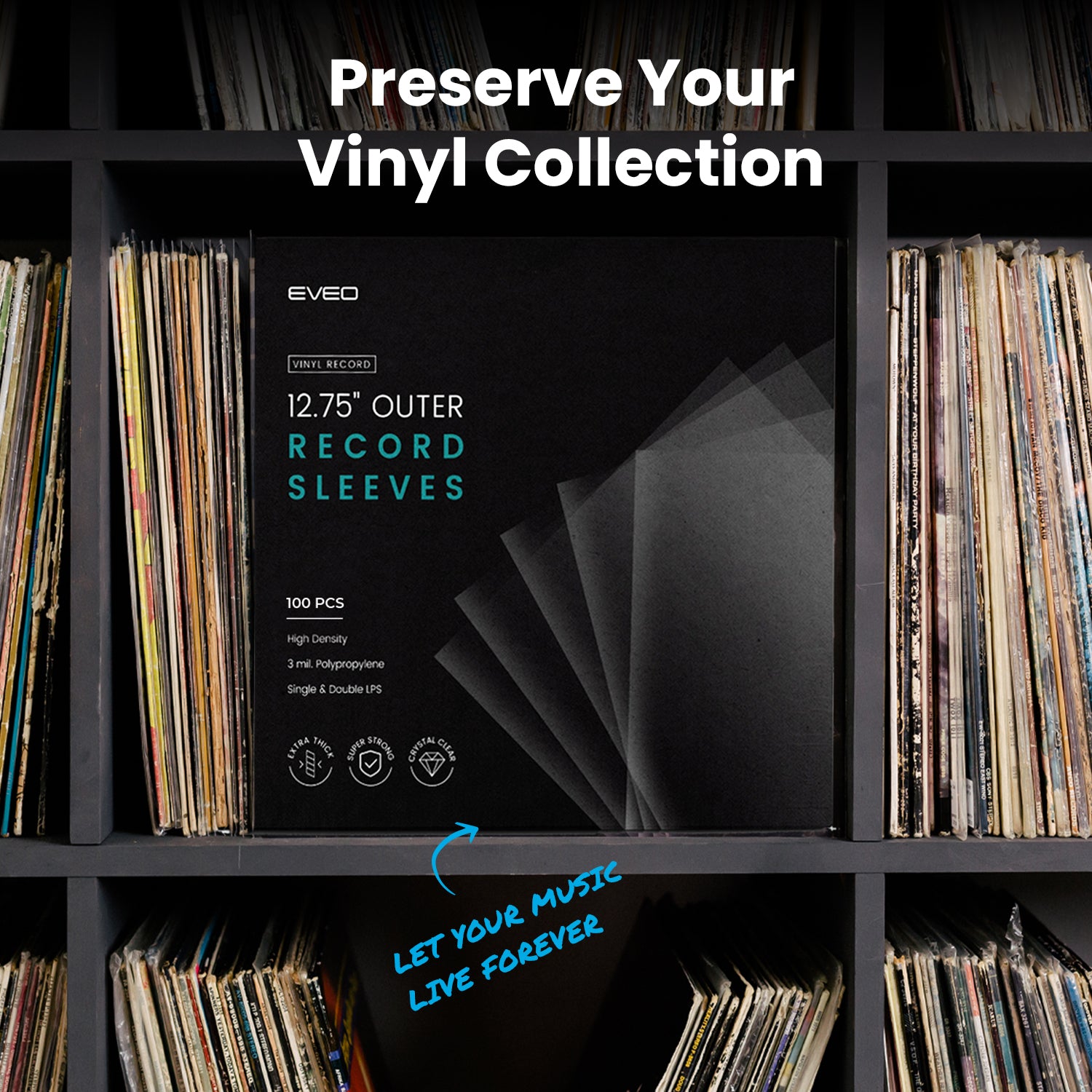 12" UltraClear Vinyl Record Outer Sleeves - Archival Quality (25-200 Packs) - EVEO TV
