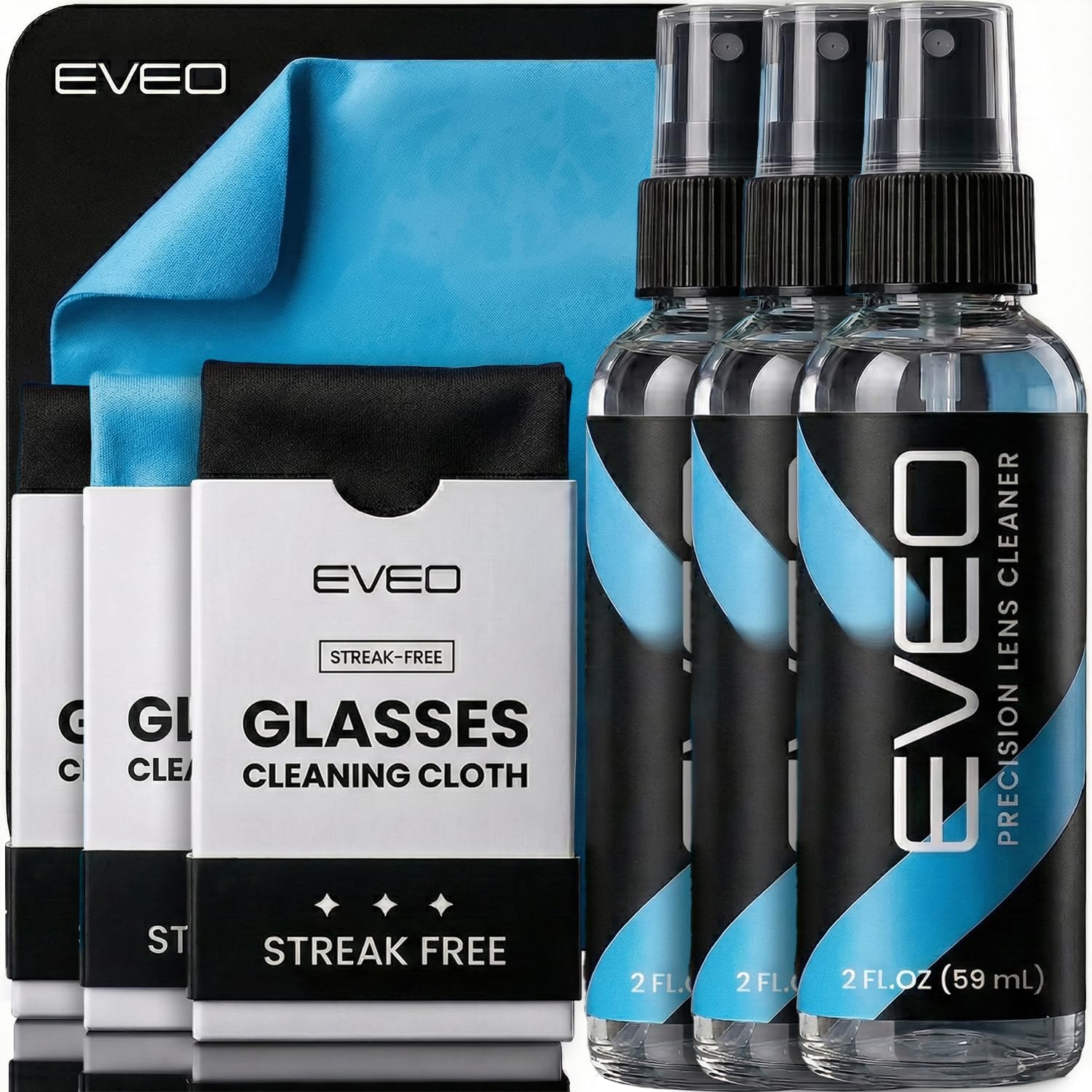 Eyeglass Cleaner Spray - Glasses Cleaner No Streaks Technology & Microfiber Cleaning Cloth - 2 fl.oz - EVEO TV