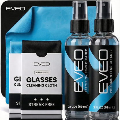 Eyeglass Cleaner Spray - Glasses Cleaner No Streaks Technology & Microfiber Cleaning Cloth - 2 fl.oz - EVEO TV
